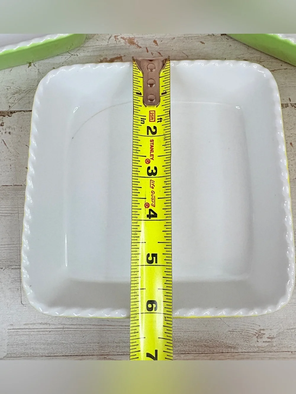 Lot Of 3 Vintage Valentina Yellow Green Scalloped Edge Stoneware Baking Dish
